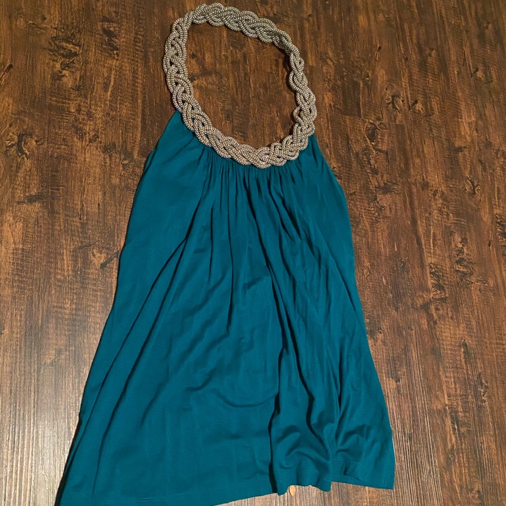 FOREVER21 Teal Silver Ring Strapless Blouse
